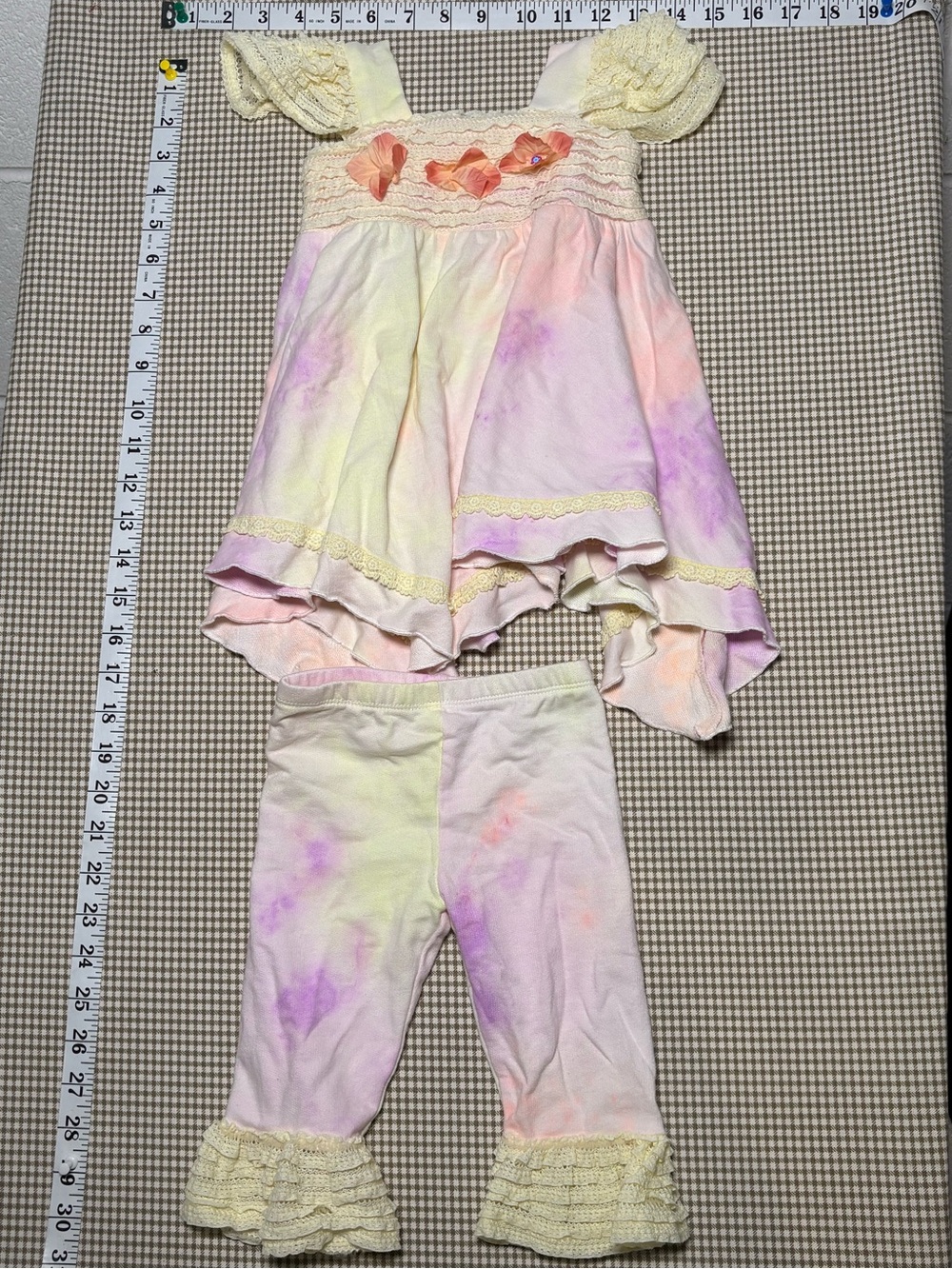 CachCach Tie Dye Lace Ruffle Tunic & Leggings Set Girls 18M